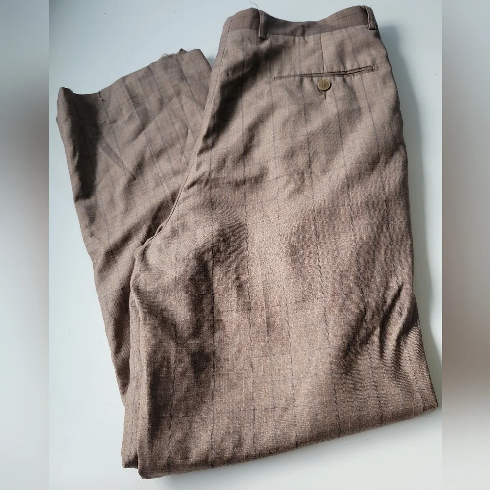 Pamoni Voque London Men's Wool Blend Plaid Pants Brown Size 35